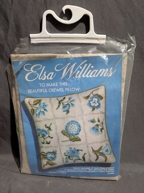 Vtg Elsa Williams Crewel Embroidery Pillow Kit Blue Flowers #KC625A New
